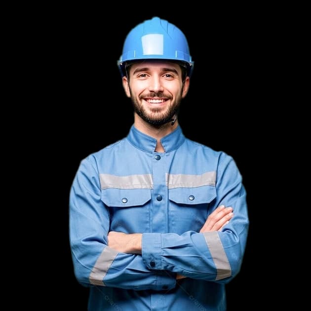 Profissional técnico sorrindo de braços cruzados